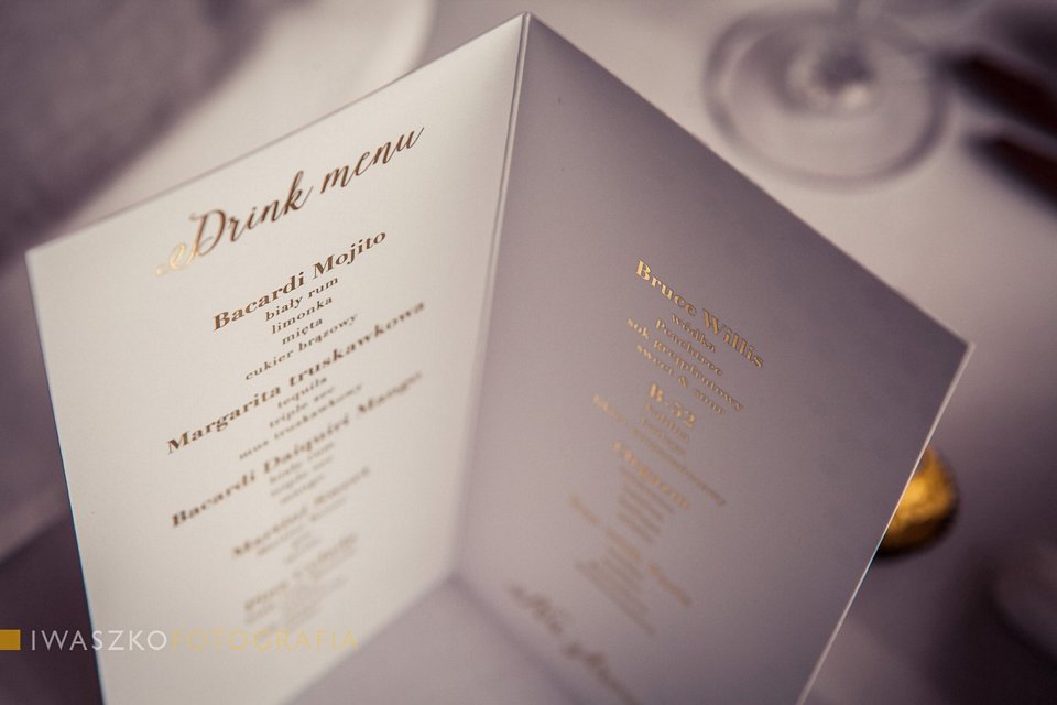 drinkbar menu, gold weddingstationery