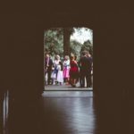 wedding entrance to the church, guests are waiting